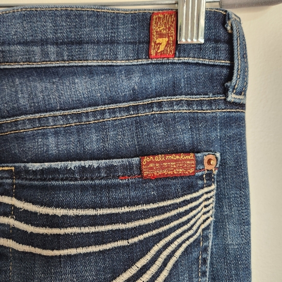 7 for all Mankind Dojo Mid Rise Dark Wash Flare Hem Jeans Size 28 X 28 L - Picture 12 of 15